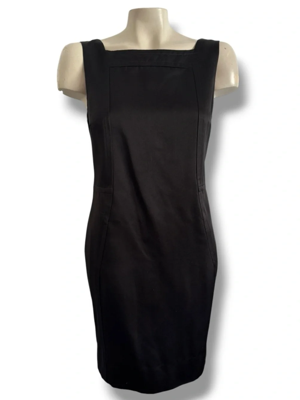 DESIGNER ST. JOHN COUTURE BLACK SILK STRAIGHT SHEATH BUSINESS DRESS SZ 8 - Picture 2 of 4